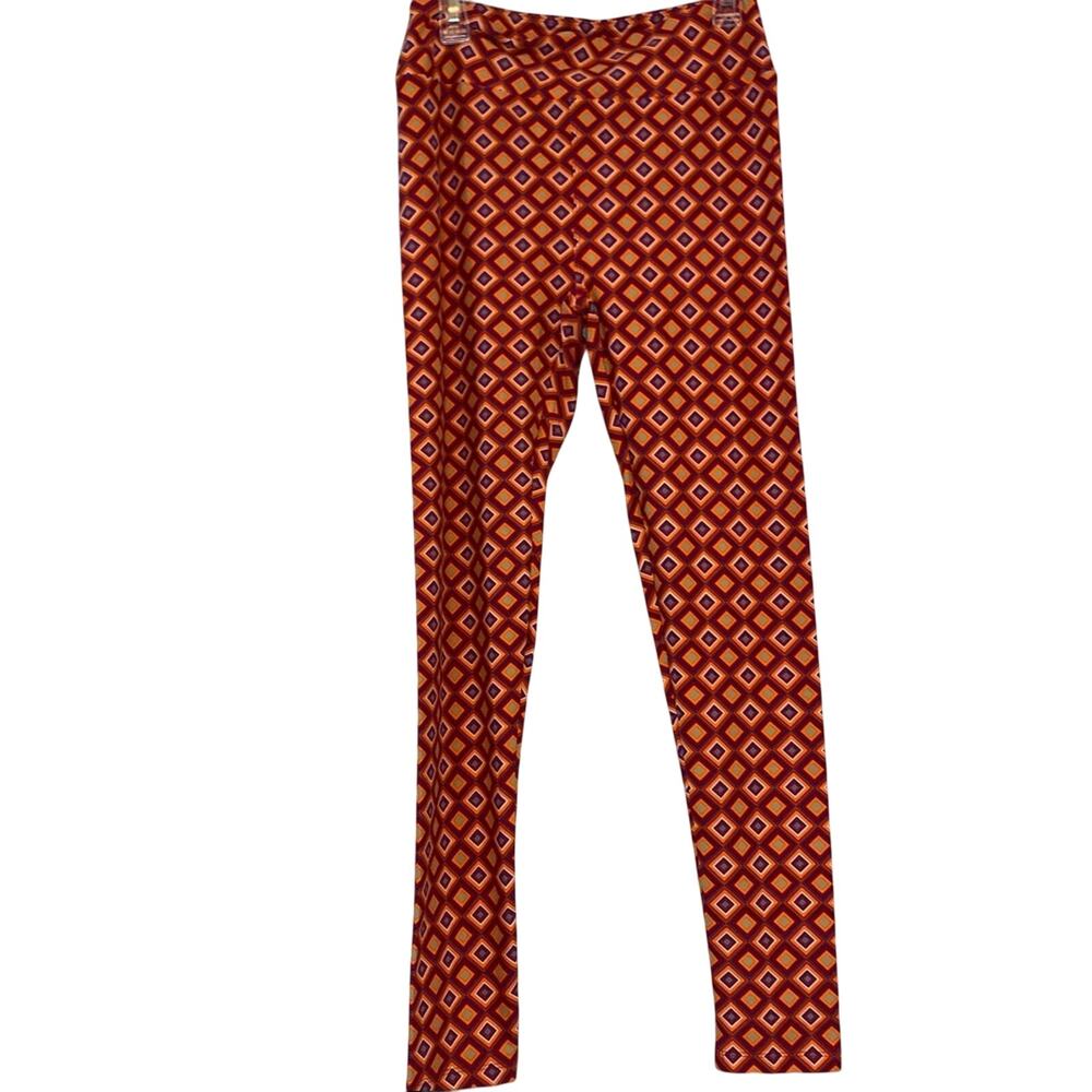 LuLaRoe Geometric Print Leggings One Size Red Orange Stretch Pants